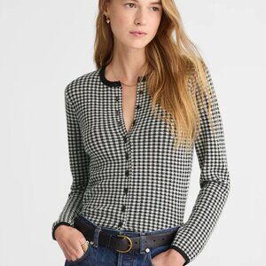 Madewell Houndstooth Crewneck Cardigan in 100% Merino Wool